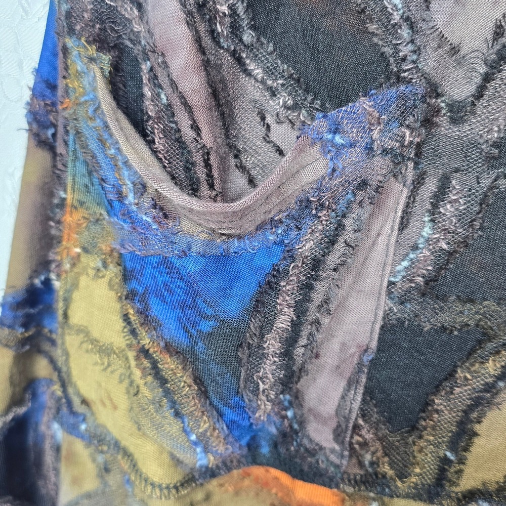 Feratelli Colorful Patchwork Top Woman Medium Cowl Neck Abstract Artsy Steampunk - Picture 4 of 12